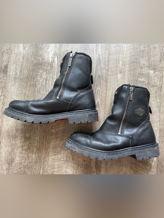 Harley-Davidson Black Leather Double Zipper Motorcycle Boots Size 9.5 Men’s